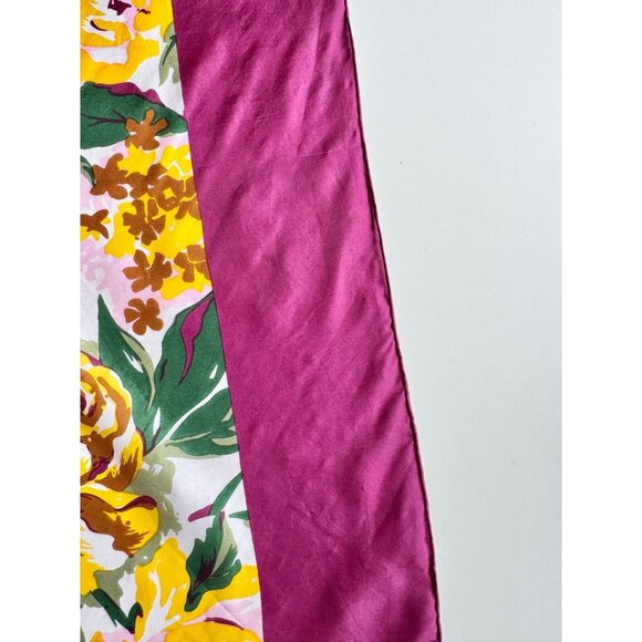 Vintage Unbranded Purple Yellow Rose Floral Silk Habotai 33" x 33" Square Scarf - Picture 8 of 16